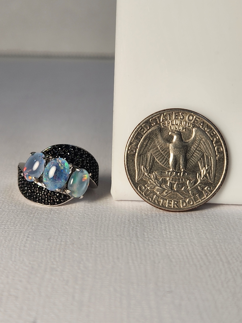 NIB VTG 925 Natural Opal Triplet Stone Black Spinel Pave Accents Ring Sz 5 - Picture 14 of 14